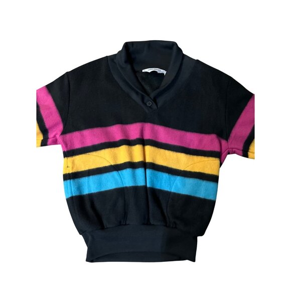 Vintage Favorites Fleece Pullover Womens M Used 80s Striped Shawl Collar - Picture 4 of 12